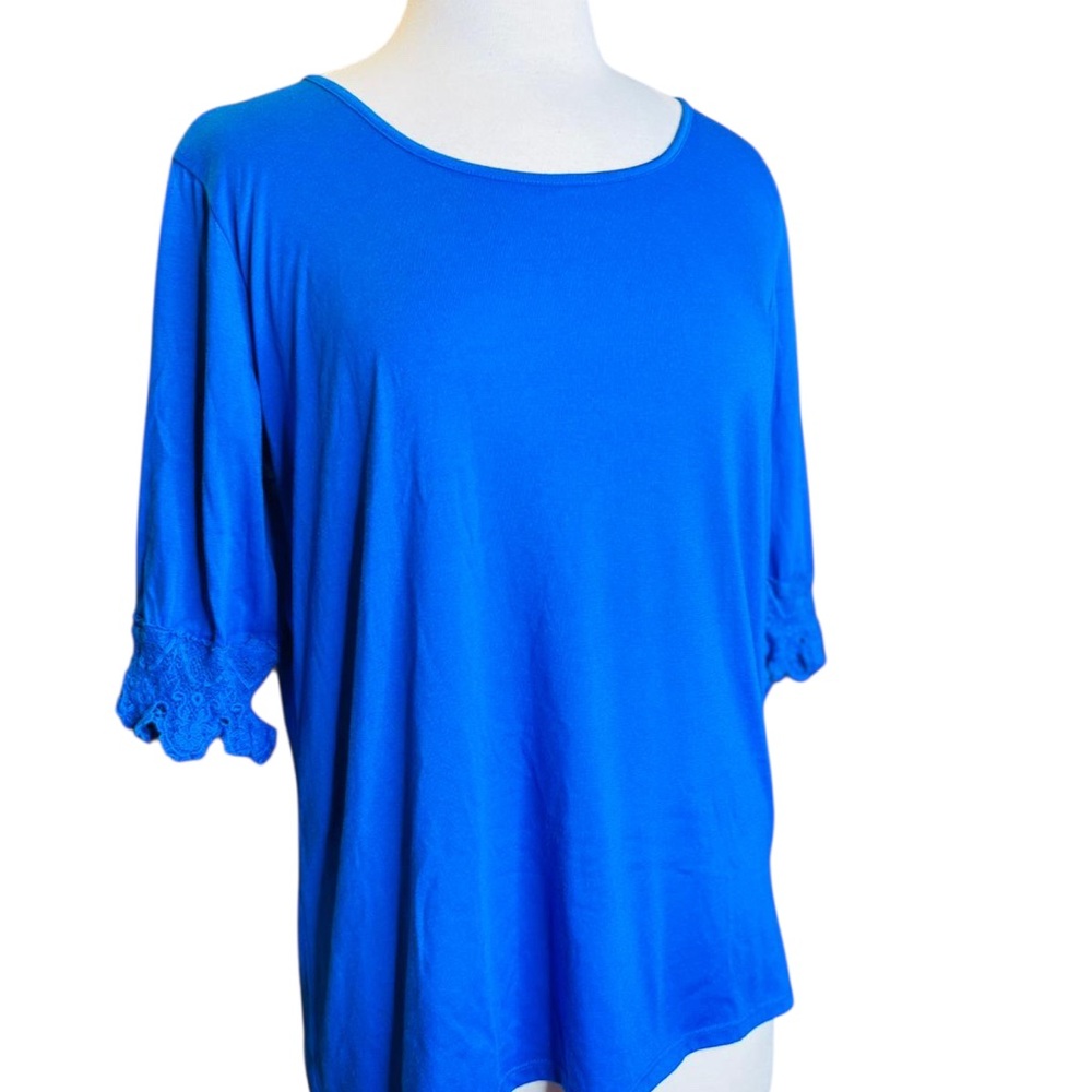 Charming Charlie Royal Blue Blouse with Lace Trim